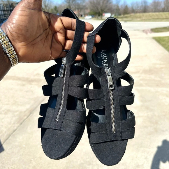 Lauren By Ralph Lauren Kelcie Platform‎ Wedge Sandals - Picture 1 of 12